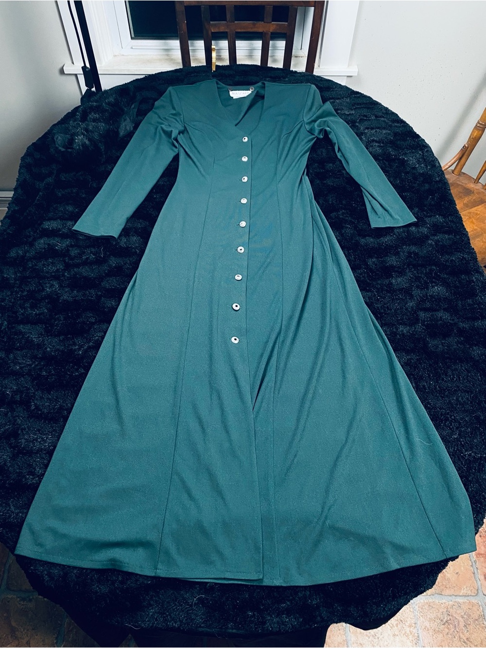 Vintage Mascara Green Maxi Dress Size 8 Canada Faux Fur Collar Button Front 90s
